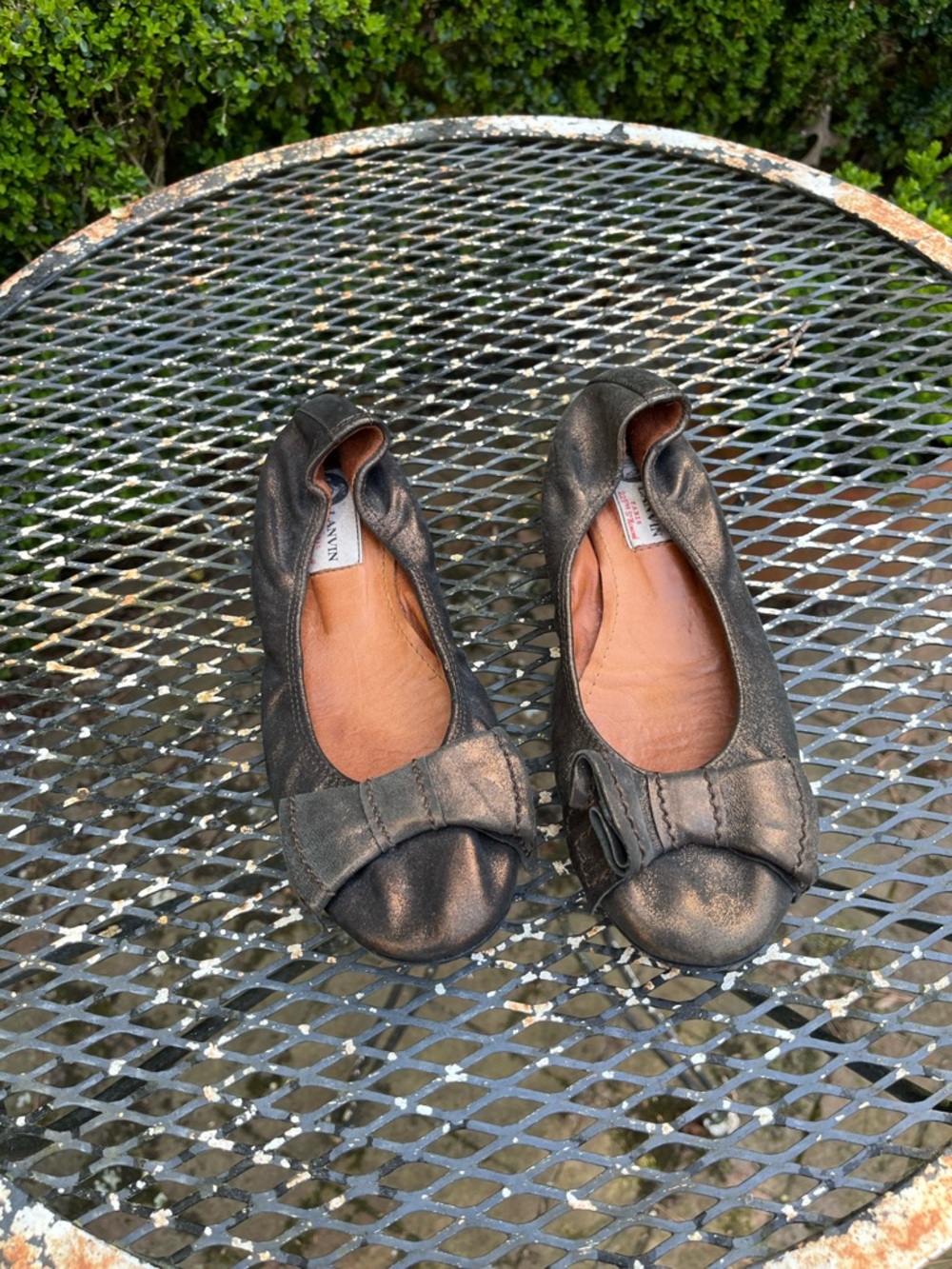 Lanvin Metallic Bronze Ballet Flats with Bow Accent!
